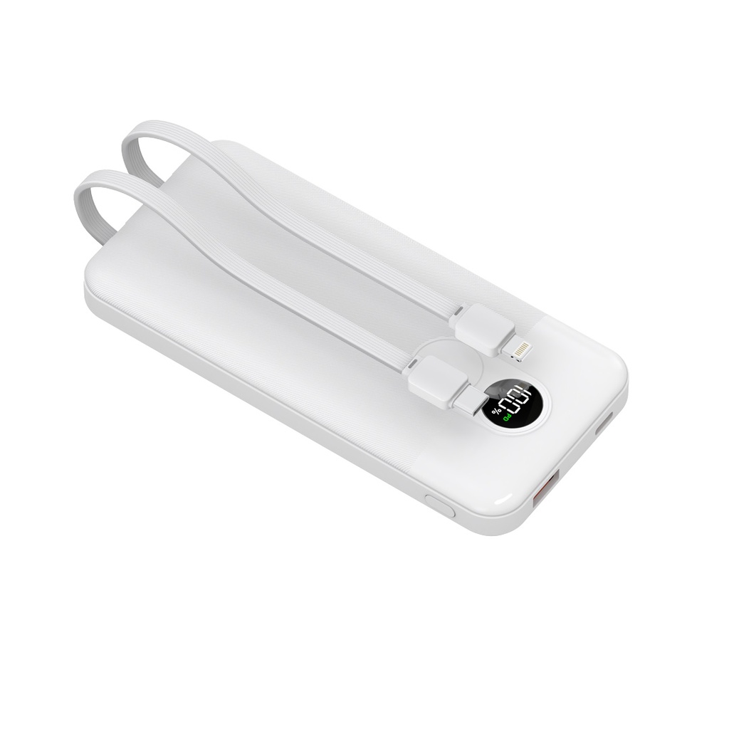 PORODO 10000MAH POWERBANK DIGITAL DISPLAY WITH INTEGRATED CABLE WHITE PB057 PD-PBFCH057-WH
