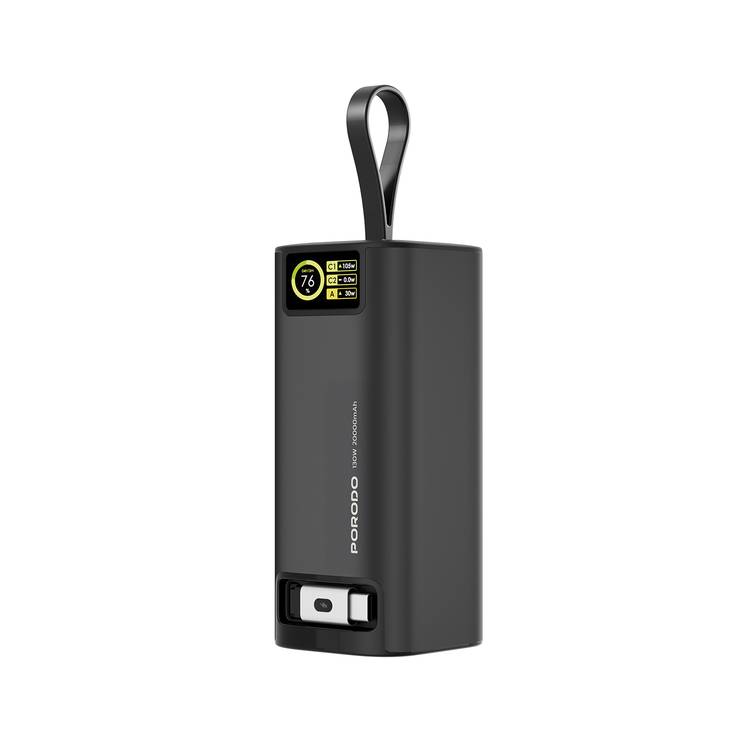 PORODO 20000MAH 130W POWERBANK WITH 1M RETRACTABLE TYPE C CABLE BLACK PD-PBFCH066-BK