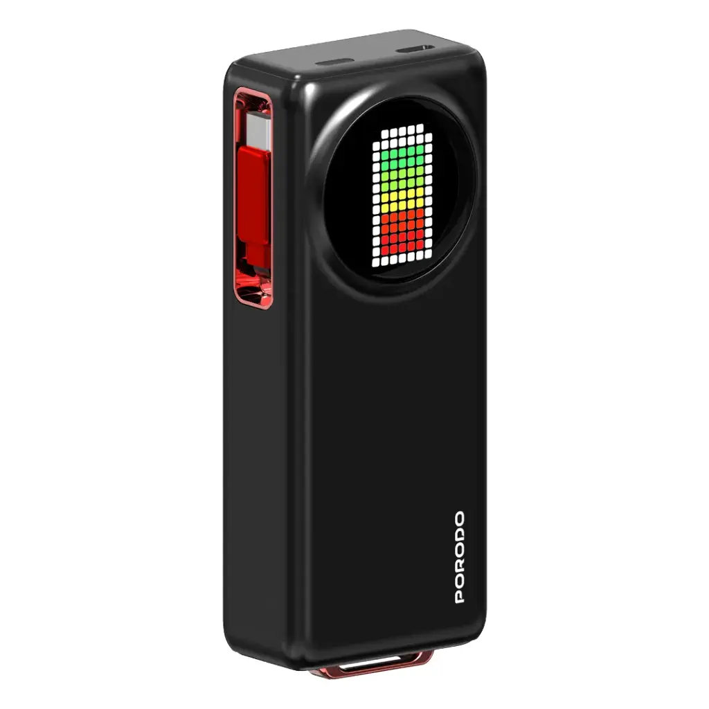 PORODO 10000MAH ANIMATED DISPLAY POWERBANK WITH 68CM RETRACTABLE TYPE C CABLE BLACK PD-PBFCH072-BK