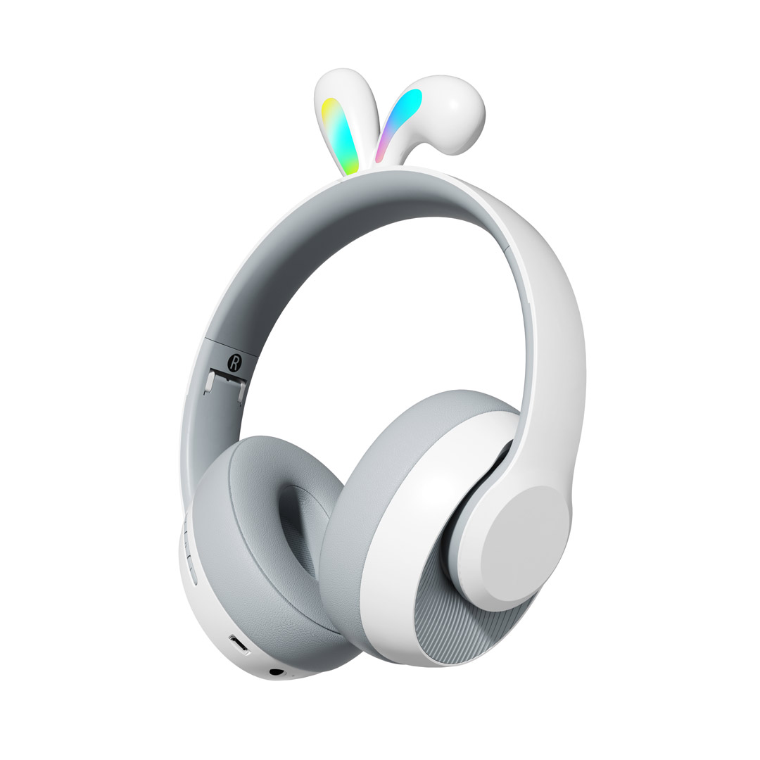 PORODO SOUNDTEC KIDS WIRELESS RABBIT EAR LED LIGHTS HEADPHONE GRAY