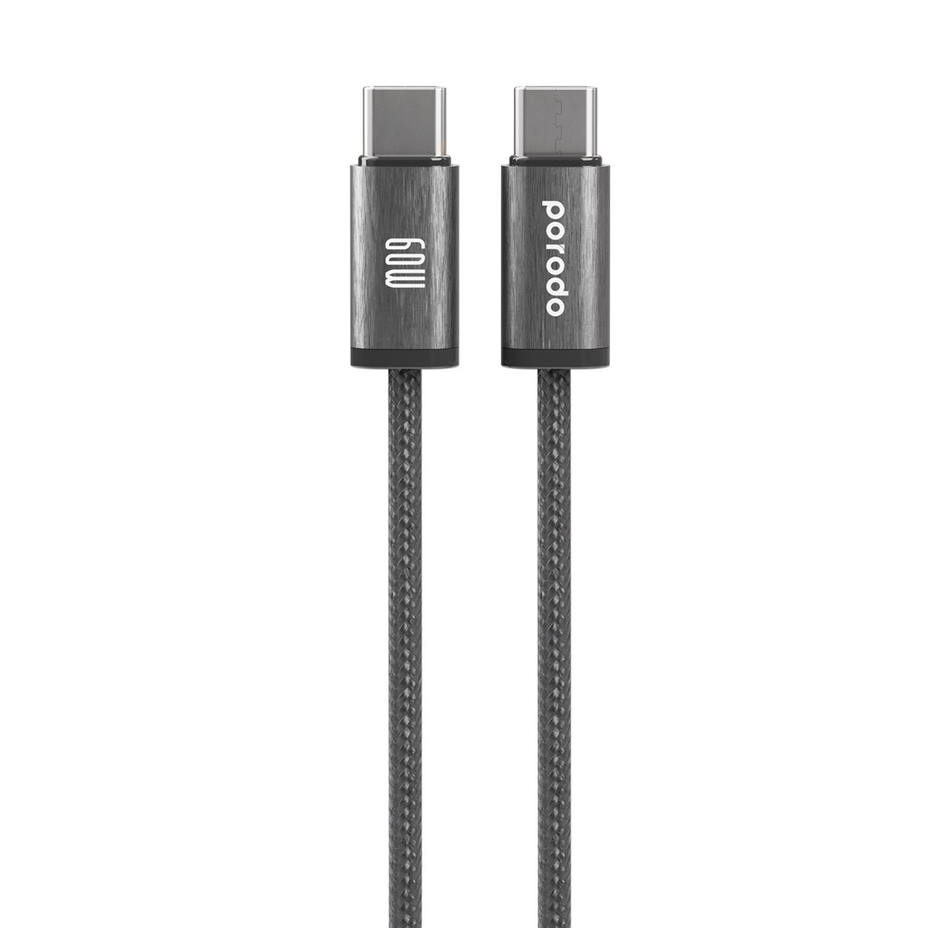 PORODO WOVEN BRAIDED USB C TO USB C CABLE 1.2M BLACK PD-W60CC1-BK