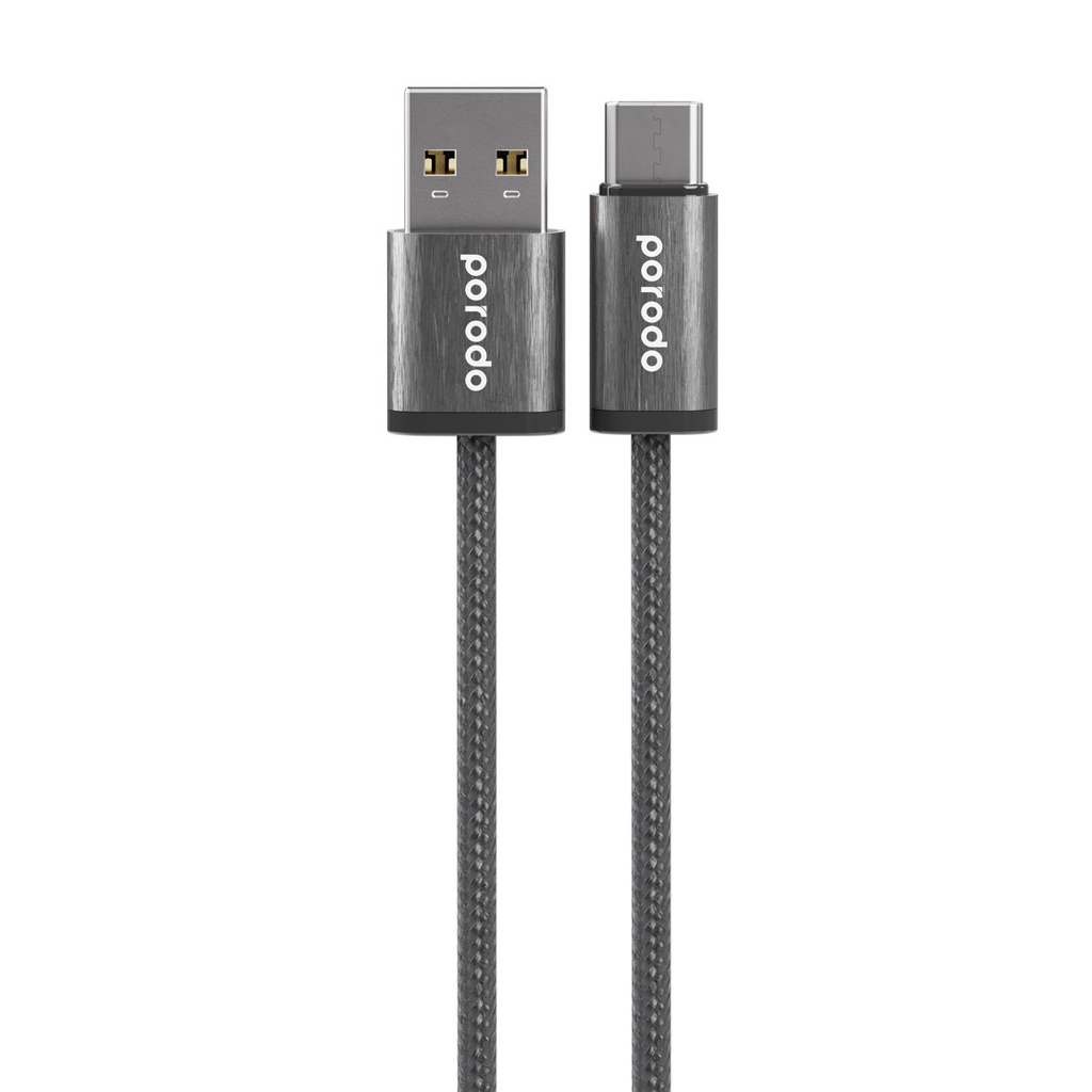 PORODO WOVEN BRAIDED USB A TO TYPE C DATA & FAST CHARGE ALUMINUM SHELL 4FT 1.2M BLACK PD-WV3AC1-BK