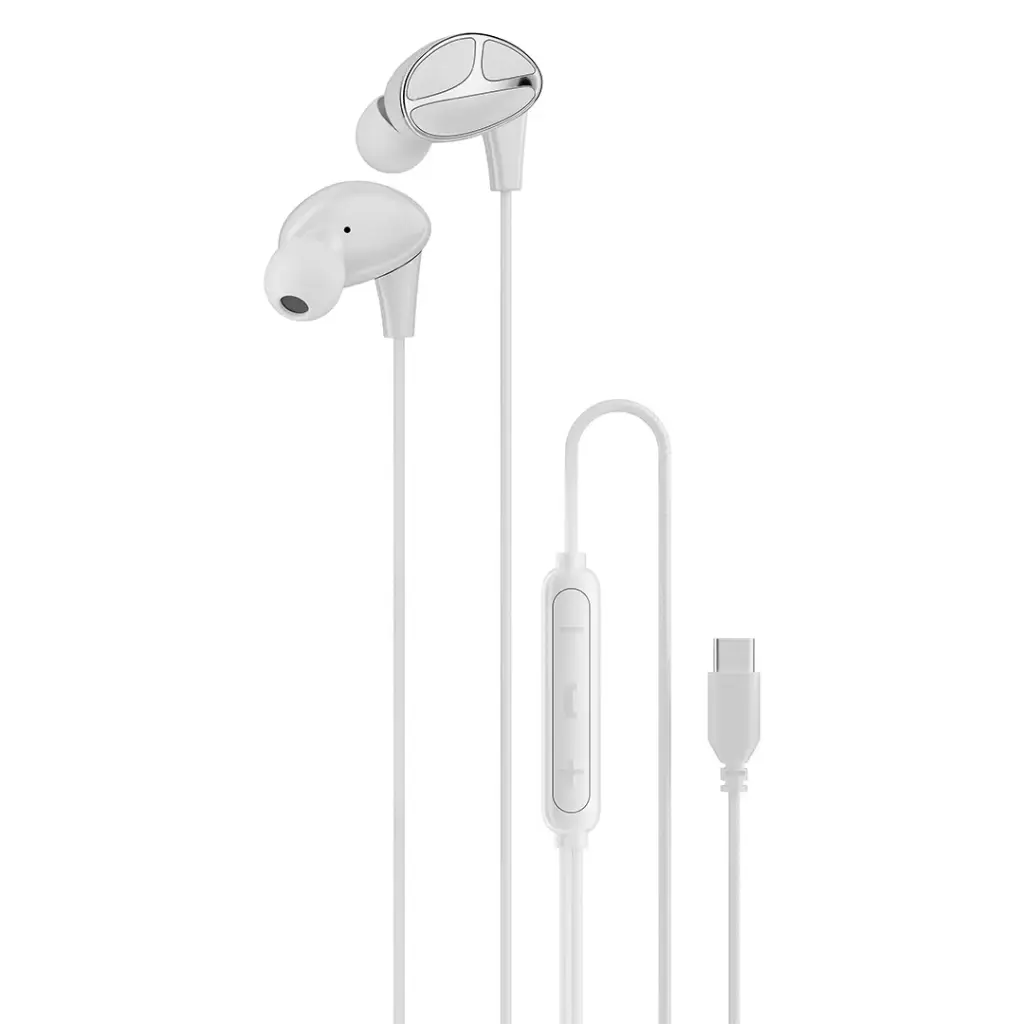 PORODO SOUNDTEC STEREO BASS TYPE C WIRED EARPHONES WHITE PD3BWEC12WH