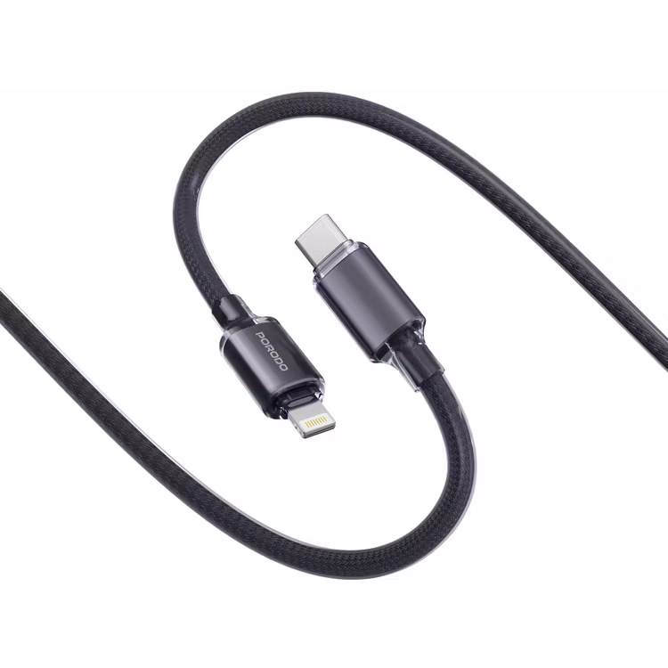 PORODO USB C TO LIGHTNING BRAIDED CABLE PD27W 1M BLACK PDCBL0037BK