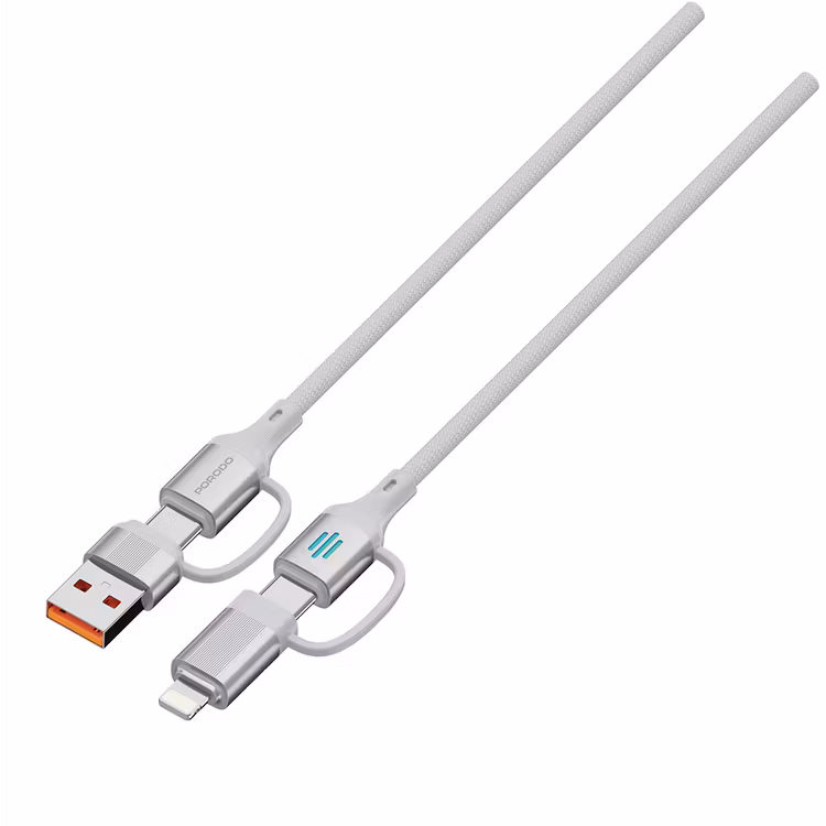 PORODO 4 IN 1 HIGH SPEED CHARGING CABLE PD 240W SILVER PDCDCSL thumbnail 3