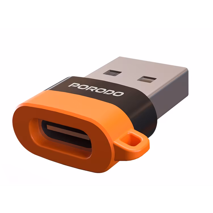 PORODO SNAPCHARGE USB A TO USB C CONVERTER POWER CHARGING DATA TRANSFER BLACK ORANGE PDETK17BKOG
