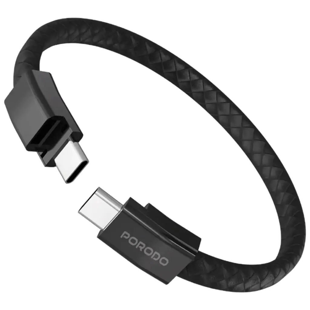 PORODO PD60W USB C TO USB C WRISTBAND MAGNETIC STEEL CLASP CABLE BLACK PDETK20BK