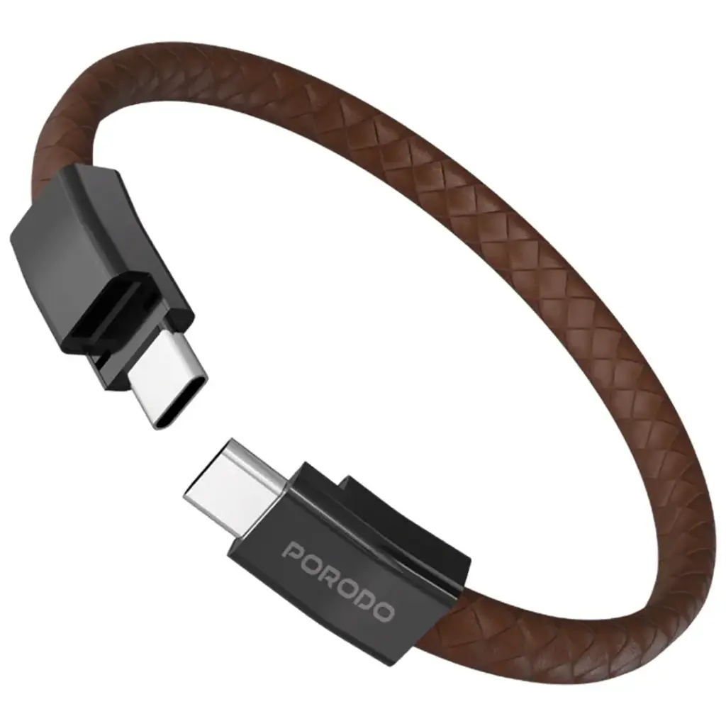 PORODO PD60W USB C TO USB C WRISTBAND MAGNETIC STEEL CLASP CABLE BROWN PDETK20BR