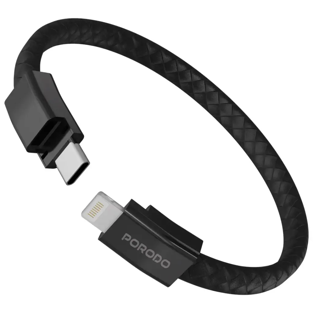 PORODO PD27W USB C TO LIGHTNING WRISTBAND MAGNETIC STEEL CLASP CABLE BLACK PDETK21BK