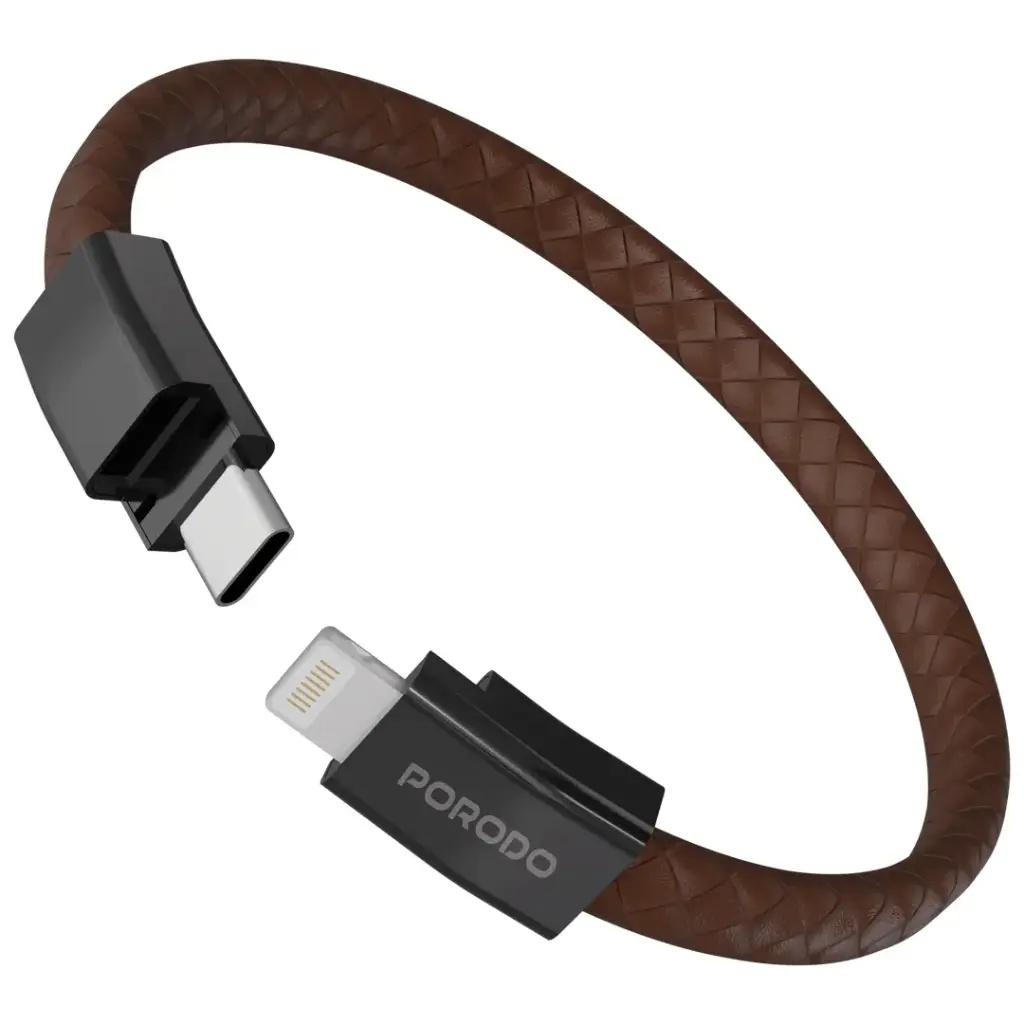 PORODO PD27W USB C TO LIGHTNING WRISTBAND MAGNETIC STEEL CLASP CABLE BROWN PDETK21BR