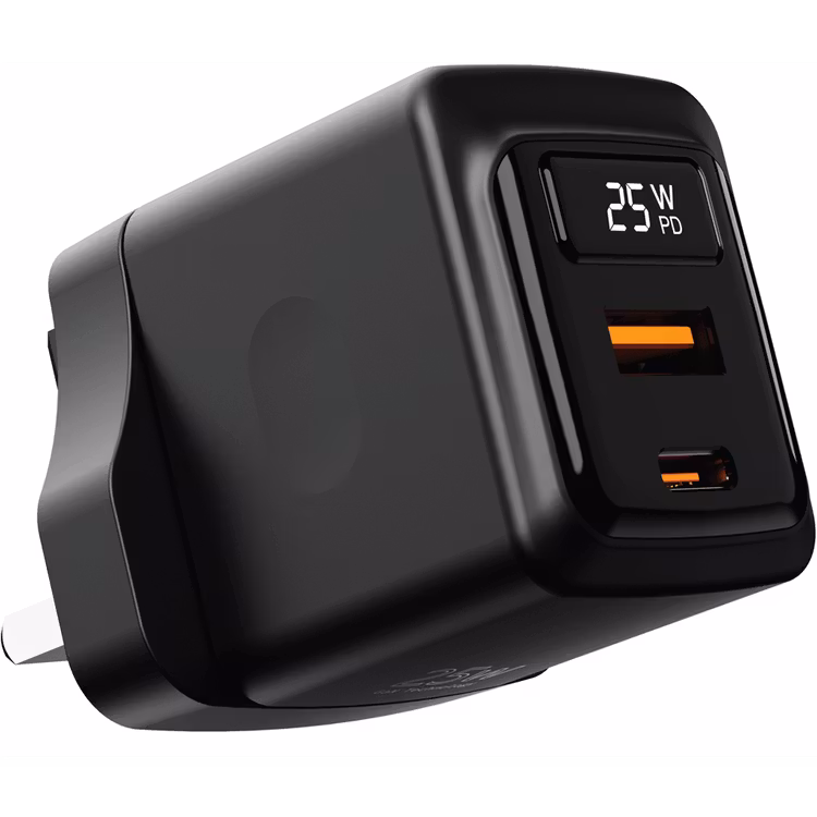 PORODO GAN 25W DUAL PORT USB C WALL CHARGER BLACK PDFWCH076BK
