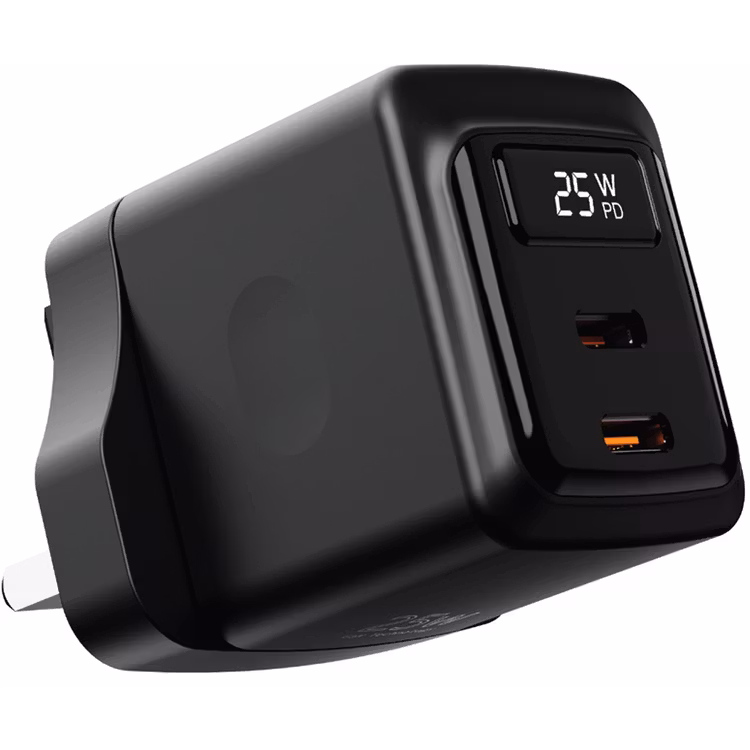 PORODO GAN 25W DUAL USB C WALL CHARGER BLACK PDFWCH079BK