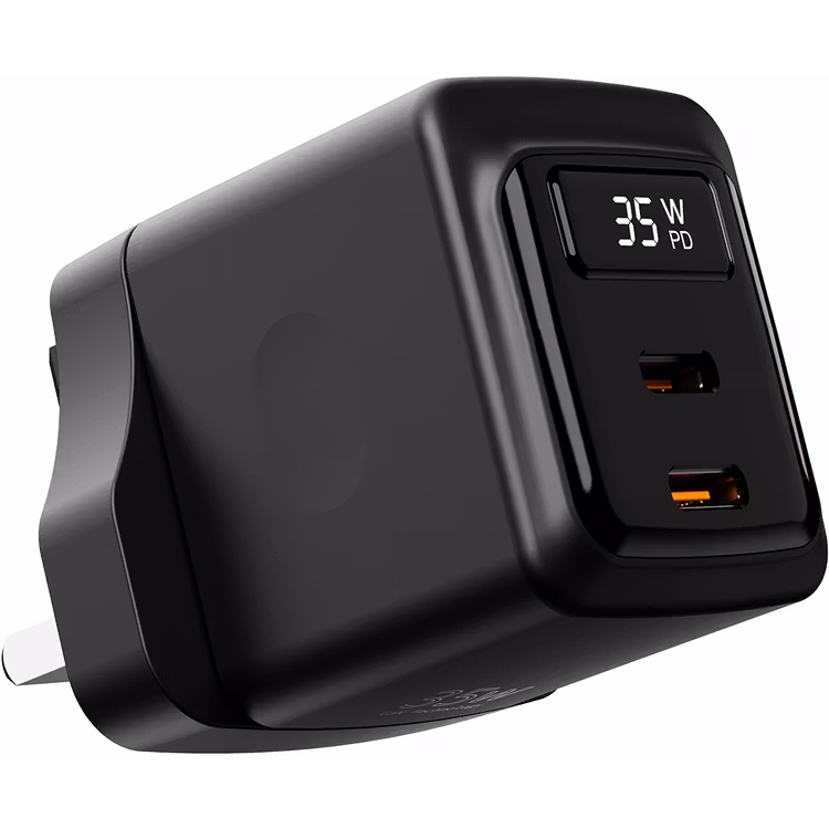 PORODO GAN 35W DUAL USB C WALL CHARGER WITH POWER DISPLAY PDFWCH084BK