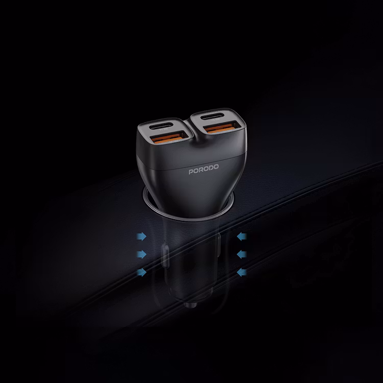 PORODO DUALPOWER 102W CAR CHARGER WITH USB C TO LIGHTNING CABLE PD30W QC18W BLACK PDFWCH085LBK thumbnail 4