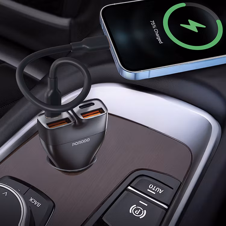 PORODO DUALPOWER 102W CAR CHARGER WITH USB C TO LIGHTNING CABLE PD30W QC18W BLACK PDFWCH085LBK thumbnail 3