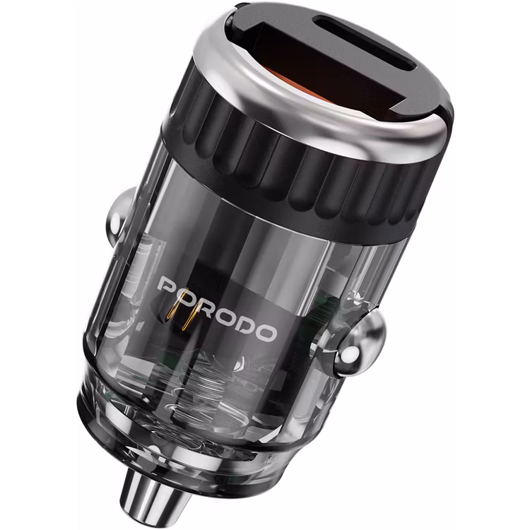 PORODO DUAL PORT TRANSPARENT CAR CHARGER WITH PULL RING HOLDER BLACK PDFWCH086BK