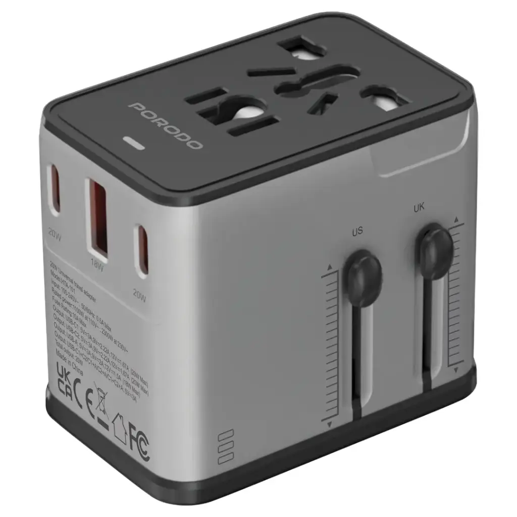 PORODO MEGA VOLT UNIVERSAL TRAVEL ADAPTER SILVER BLACK PDFWCH088SLBK thumbnail 2