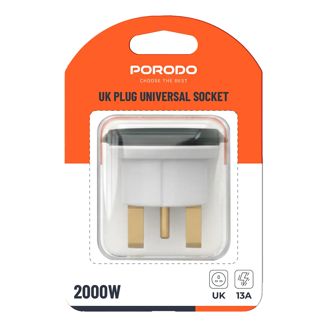 PORODO 2000W UK PLUG UNIVERSAL SOCKET WHITE-BLACK PDKT168BU