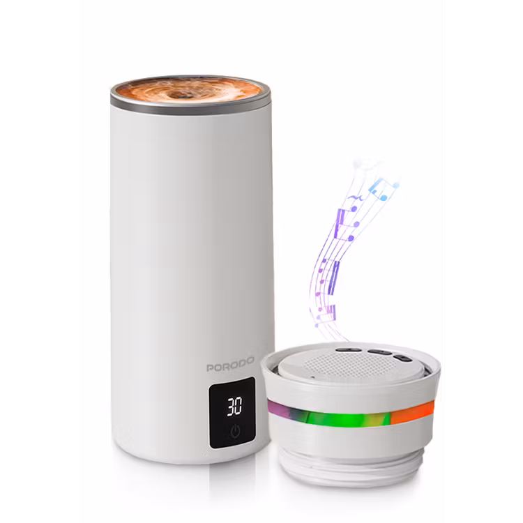 PORODO LIFESTYLE FLUXMIX 350ML STIRRING CUP WITH SPEAKER WHITE PDLFST198WH