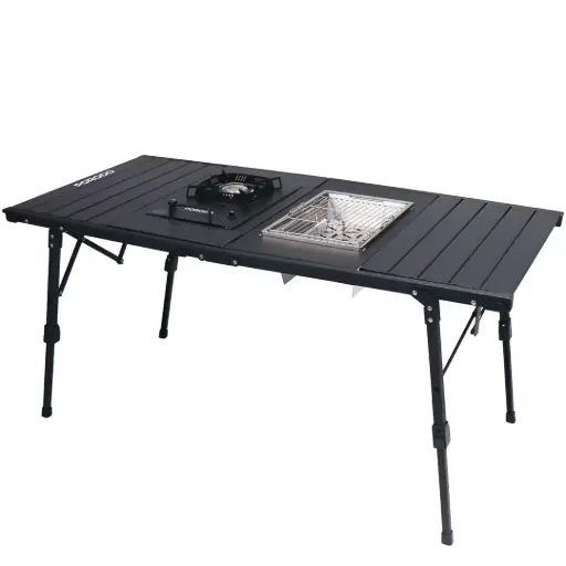PORODO LIFESTYLE ALL IN ONE OUTDOOR FOLDING TABLE WITH STOVE &GRILL BLACK PDLFSTHGFT28BK