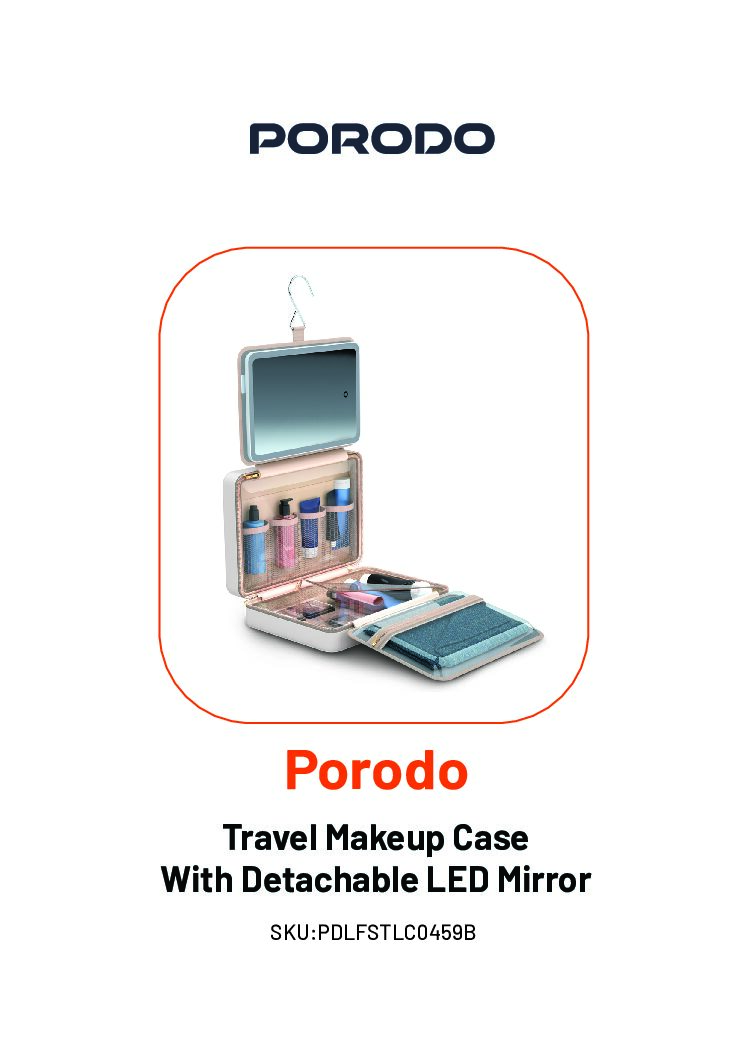 PORODO TRAVEL MAKEUP CASE WITH DETACHABLE LED MIRROR BEIGE PDLFSTLC0459BG