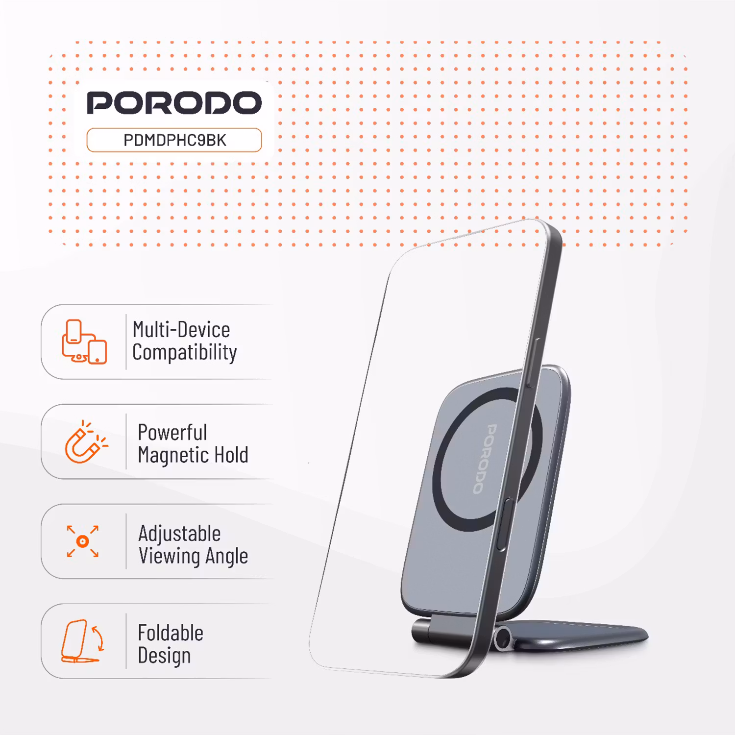 PORODO MAGNIFOLD ULTRA SLIM PHONE HOLDER BLACK PDMDPHC9BK thumbnail 4