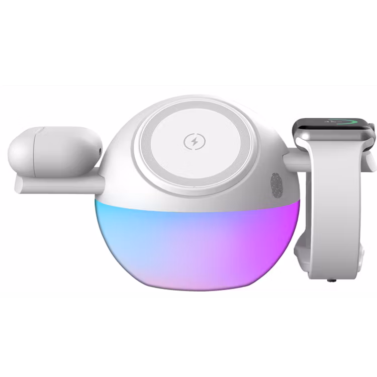 PORODO ORBIX 3 IN 1 WIRELESS CHARGER WITH ADJUSTABLE AMBIENT LIGHT WHITE PDMSWCWH