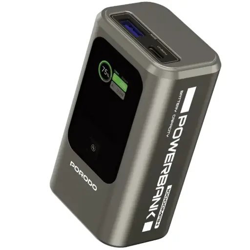 PORODO 10000MAH MINI POWER BANK WITH REAL TIME DISPLAY GREY PDPBFCH096GY
