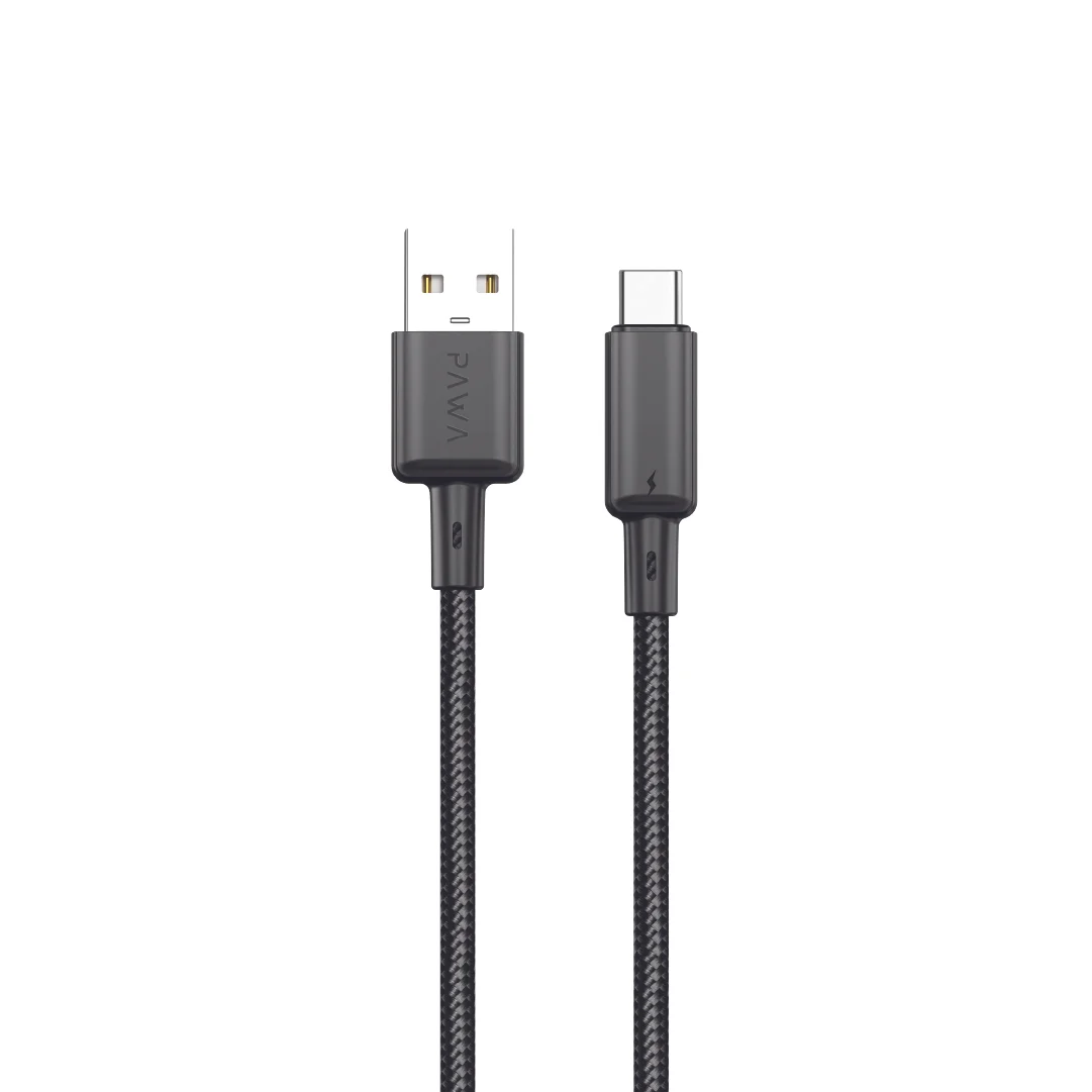 PAWA 3A USB A TO TYPE C QUICK CHARGING BRAIDED CABLE 1.2M PW122 BLACK PW-BTLT12AT-BK