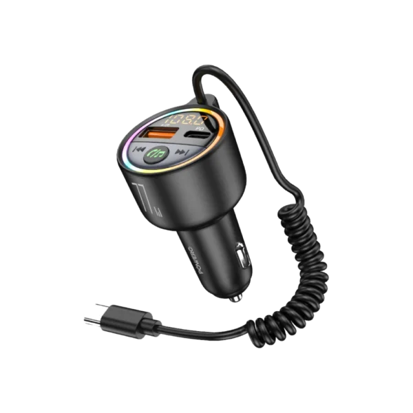 POWERO PLUS 77W FM TRANSMITTER WITH BUILT IN USB C CABLE BLACK PR-FM77INTT-BK