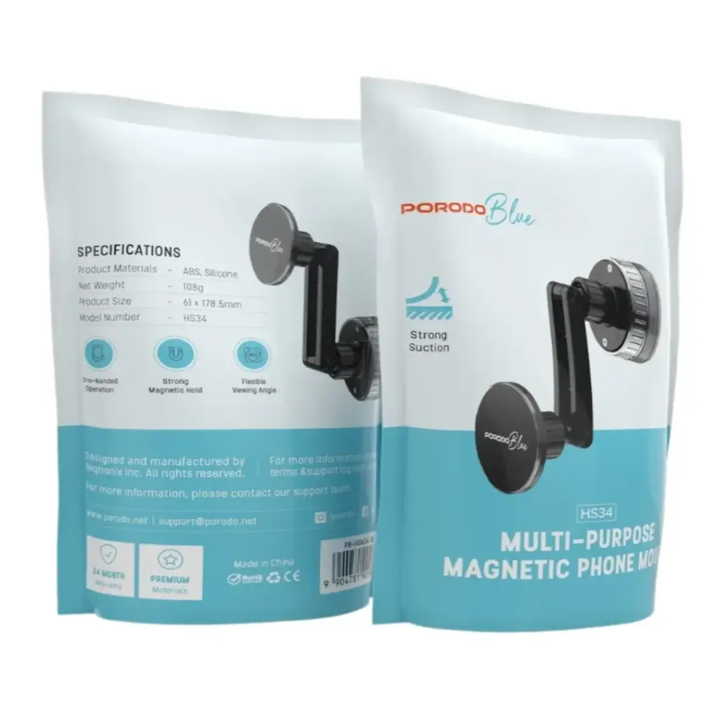 PORODO BLUE MULTI PURPOSE MAGNETIC PHONE MOUNT BLACK PB-HSM34-BK thumbnail 2