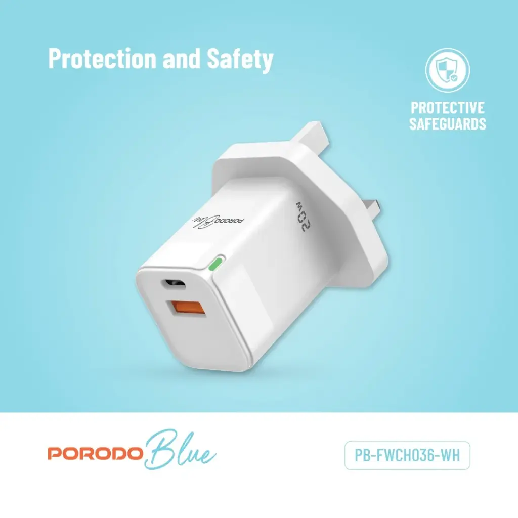 PORODO BLUE USB A AND USB C 20W ULTRA QUICK CHARGER WHITE PB-FWCH036-WH thumbnail 7