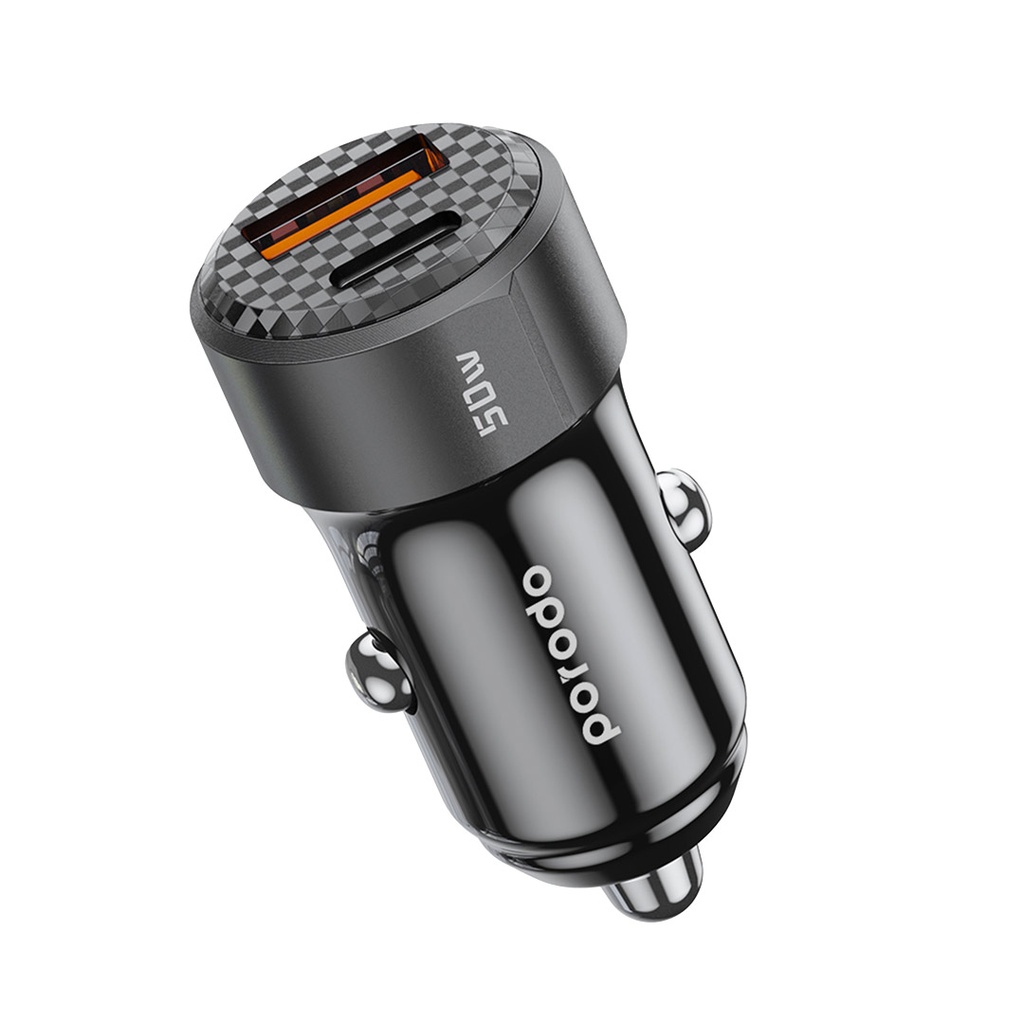 PORODO DUAL OUTPUT CAR CHARGER 50W BLACK PD-CC50W-BK thumbnail 2
