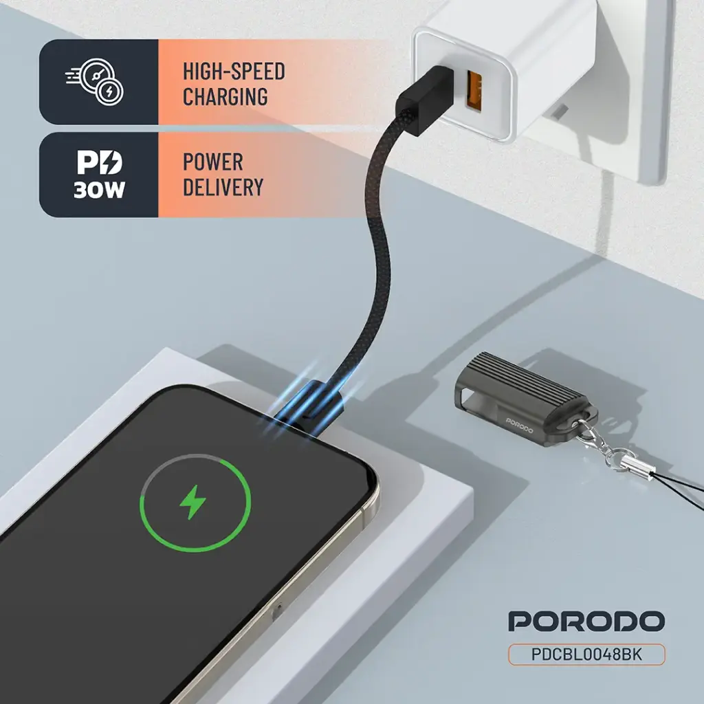 PORODO CHARGELOOP KEYCHAIN USB C TO LIGHTNING DATA CABLE BLACK PDCBL0048BK thumbnail 5