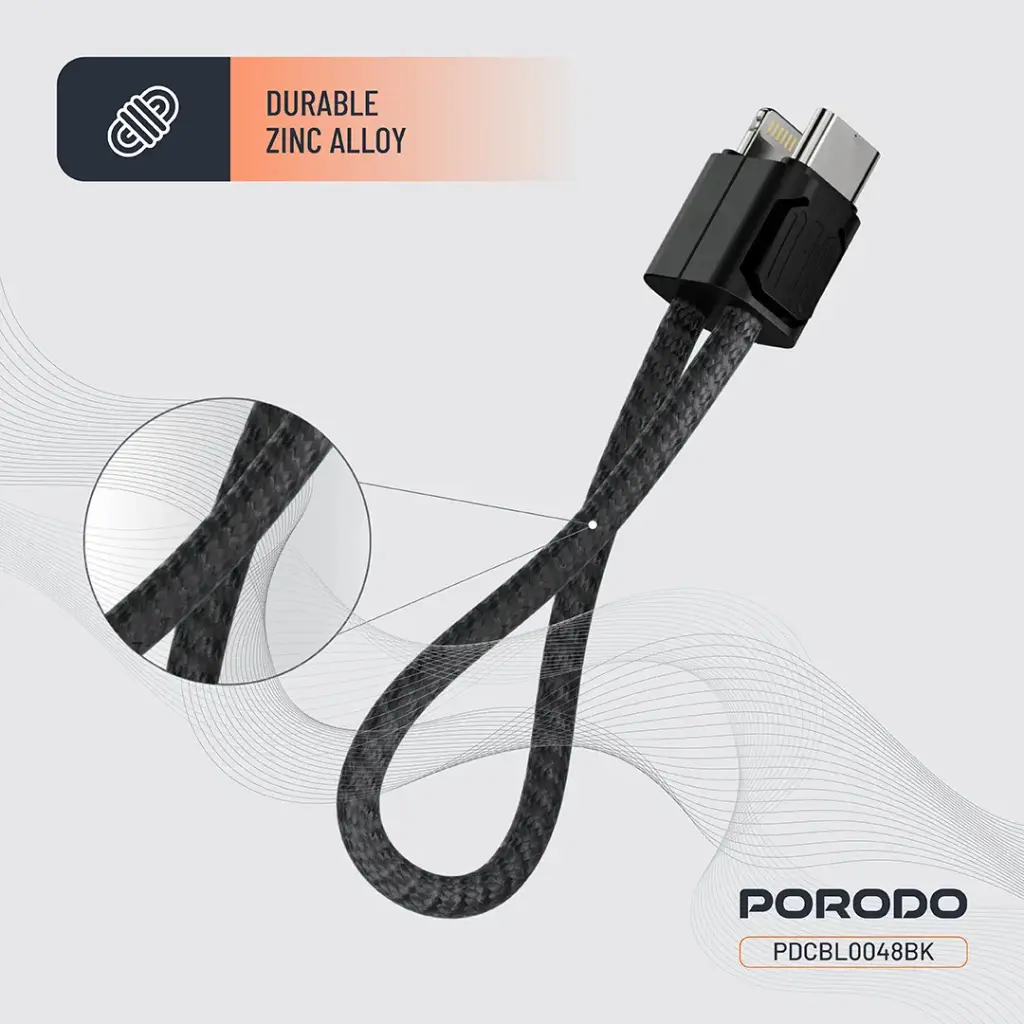 PORODO CHARGELOOP KEYCHAIN USB C TO LIGHTNING DATA CABLE BLACK PDCBL0048BK thumbnail 3
