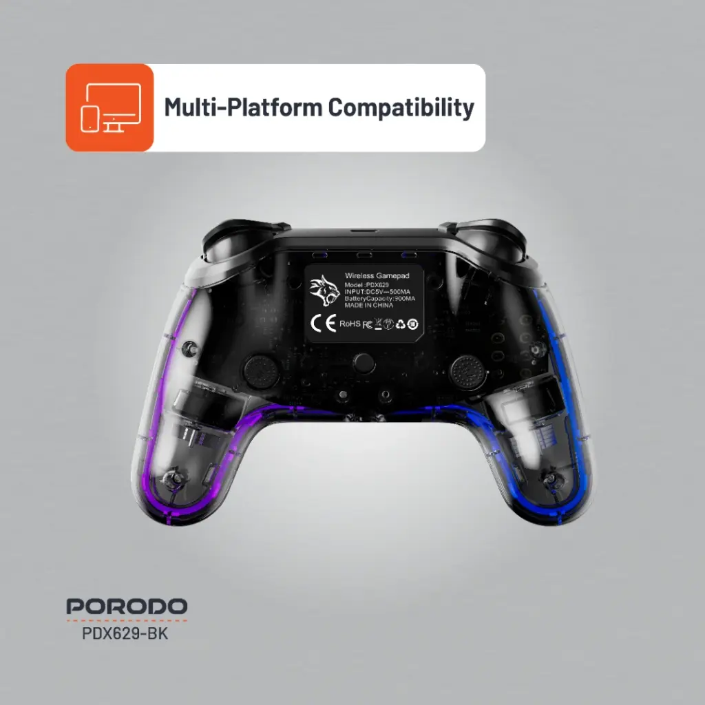PORODO GAMING CRYSTAL SHELL PS4 RGB CONTROLLER CLEAR PDX629-CL thumbnail 6