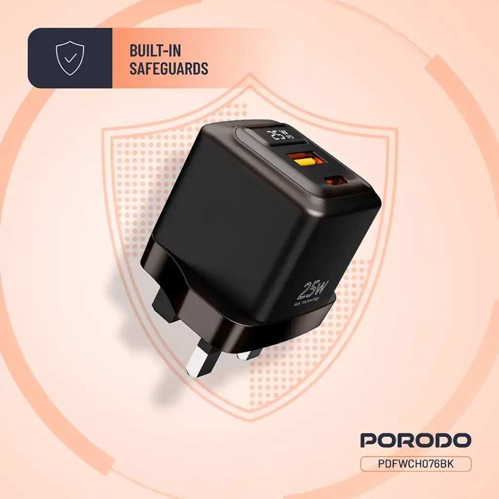 PORODO GAN 25W DUAL USB C WALL CHARGER BLACK PDFWCH079BK thumbnail 5