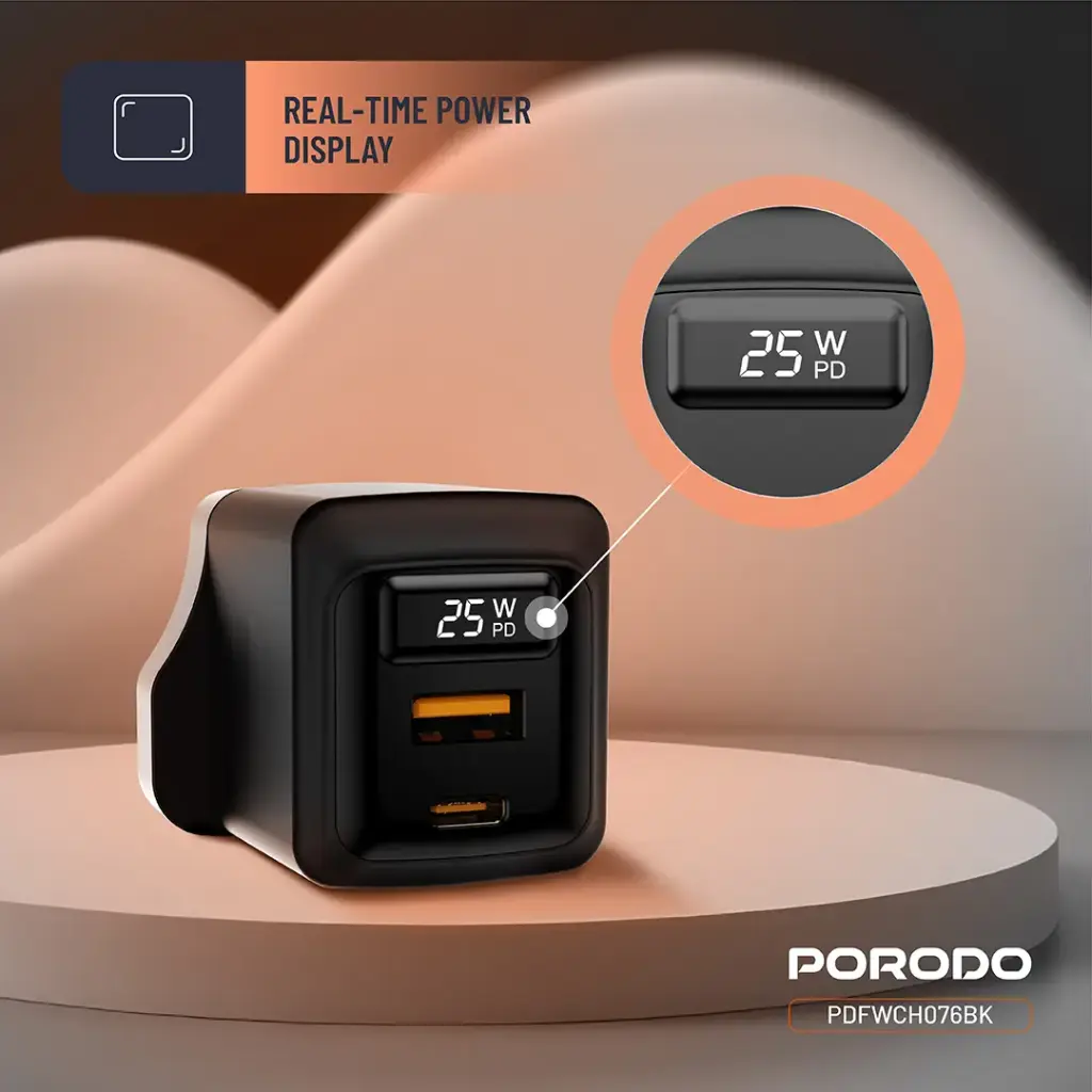 PORODO GAN 25W DUAL PORT USB C WALL CHARGER BLACK PDFWCH076BK thumbnail 7