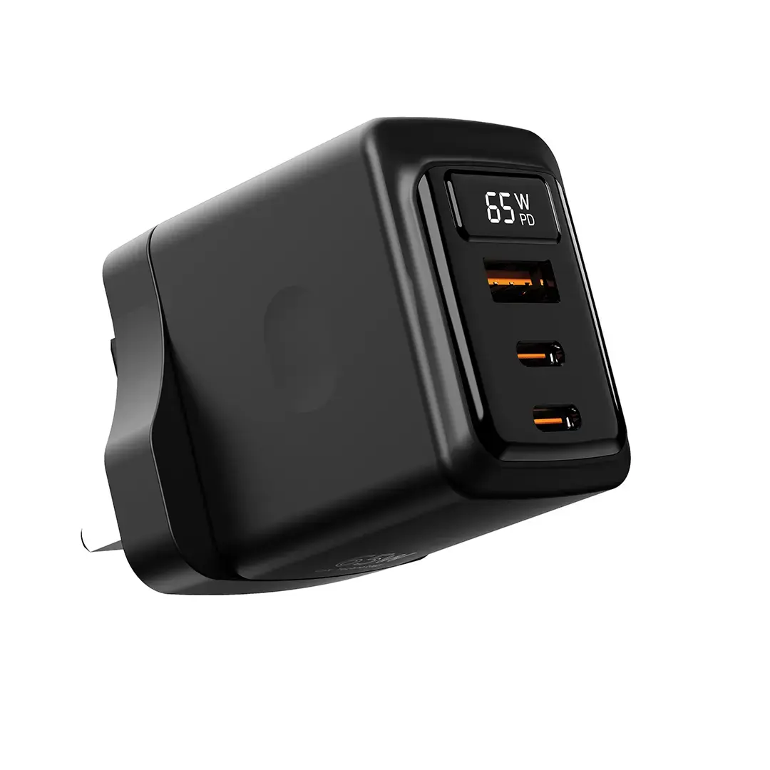 PORODO GAN 65W MULTI PORT WALL CHARGER WITH TYPE C TO TYPE C CABLE BLACK PDFWCH071CBK thumbnail 2