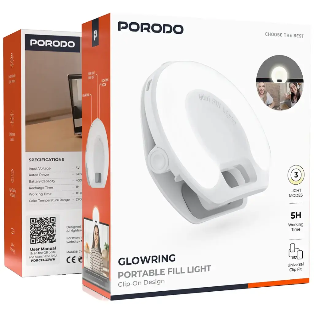 PORODO GLOWRING PORTABLE FILL LIGHT WHITE PDRCFL33WH