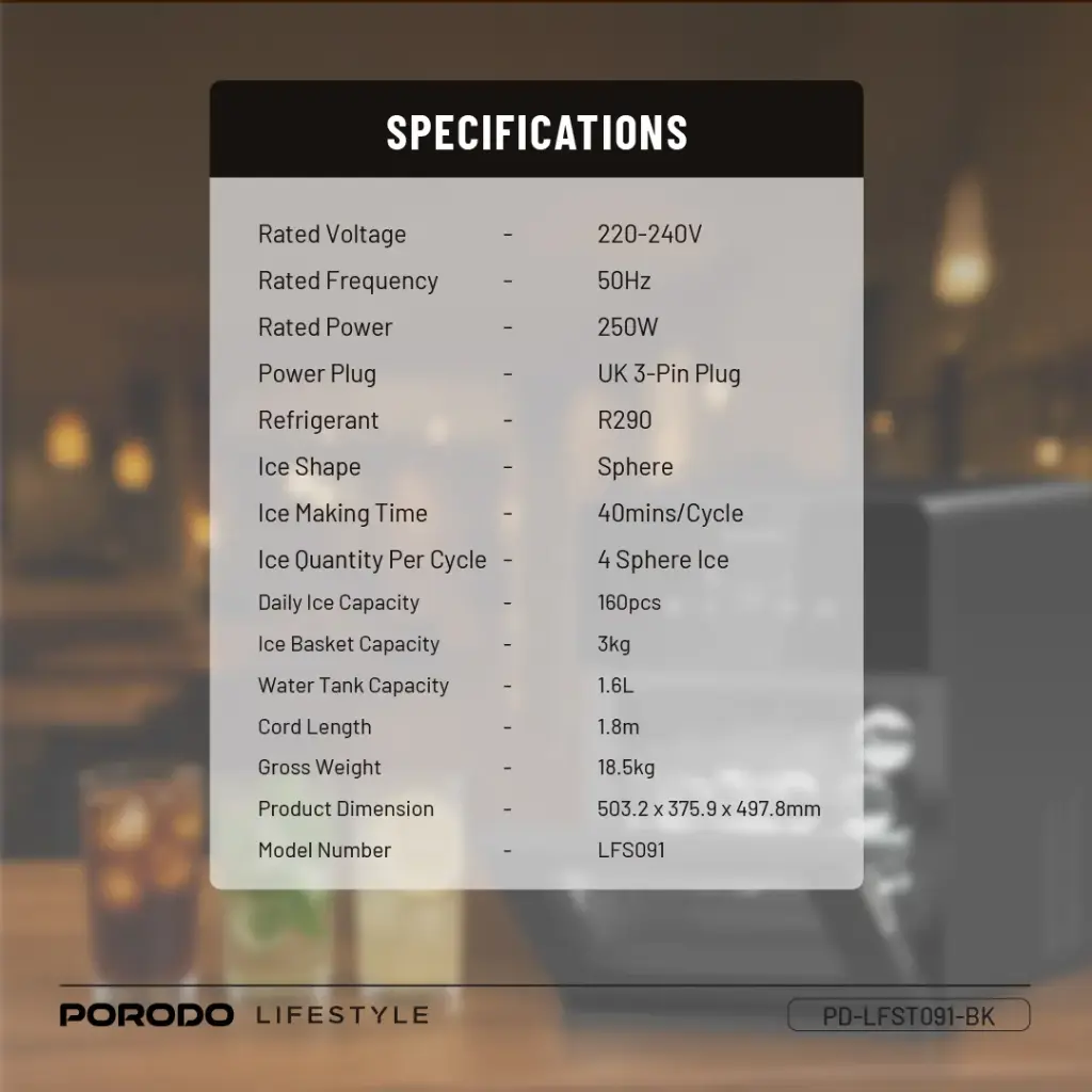 PORODO SPHERE ICE MACHINE 1.6L BLACK PD-LFST091-BK thumbnail 6
