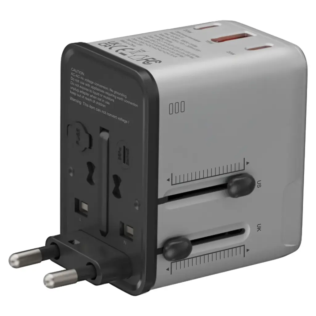PORODO MEGAVOLT UNIVERSAL TRAVEL ADAPTER PD70W QC30W 2300W GAN CHARGER BLACK PDFWCH0895LBK thumbnail 2