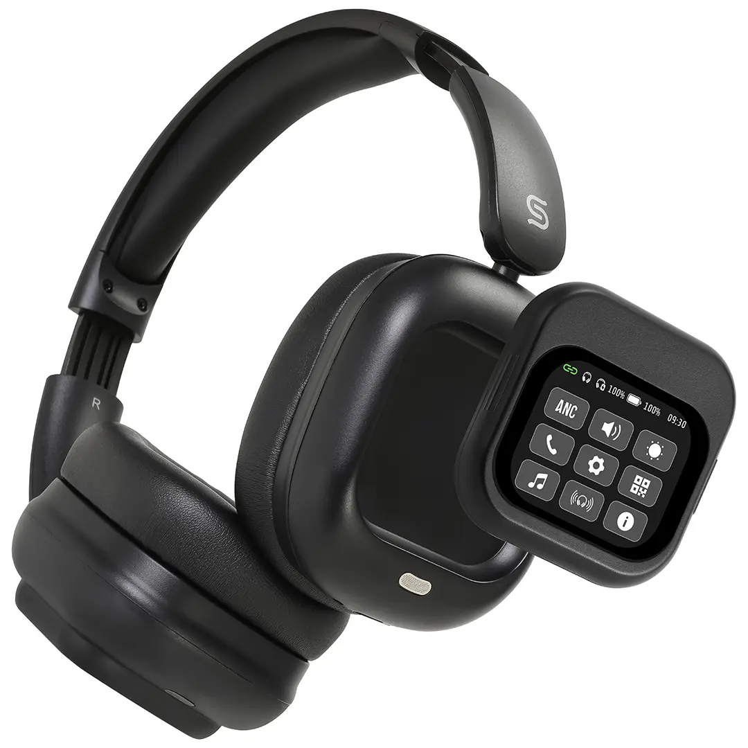 PORODO SOUNDTEC TOUCH WAVE ANC HEADPHONE WITH DETACHABLE TOUCH SCREEN BLACK PDJYBN618BK