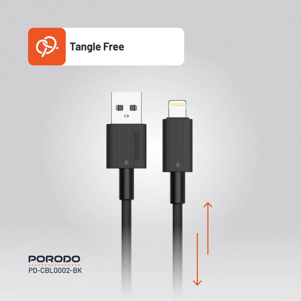 PORODO USB A TO LIGHTNING DURABLE CHARGING CABLE 1.2M BLACK PD-CBL0002-BK thumbnail 5