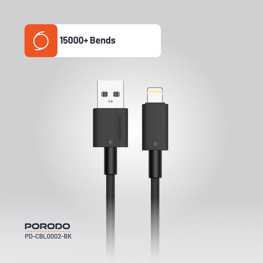 PORODO USB A TO LIGHTNING DURABLE CHARGING CABLE 1.2M BLACK PD-CBL0002-BK thumbnail 4