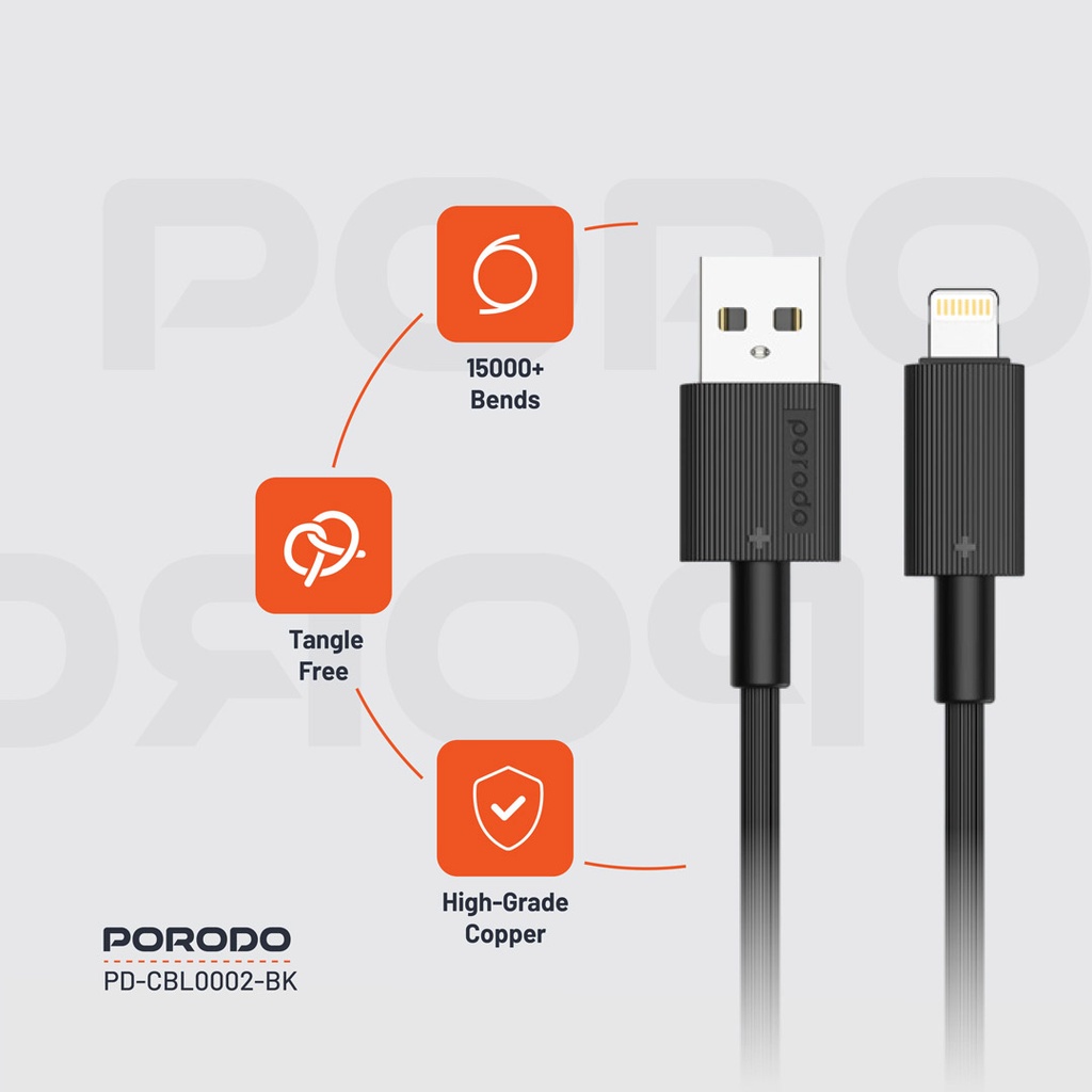 PORODO USB A TO LIGHTNING DURABLE CHARGING CABLE 1.2M WHITE PD-CBL0002-WH thumbnail 9