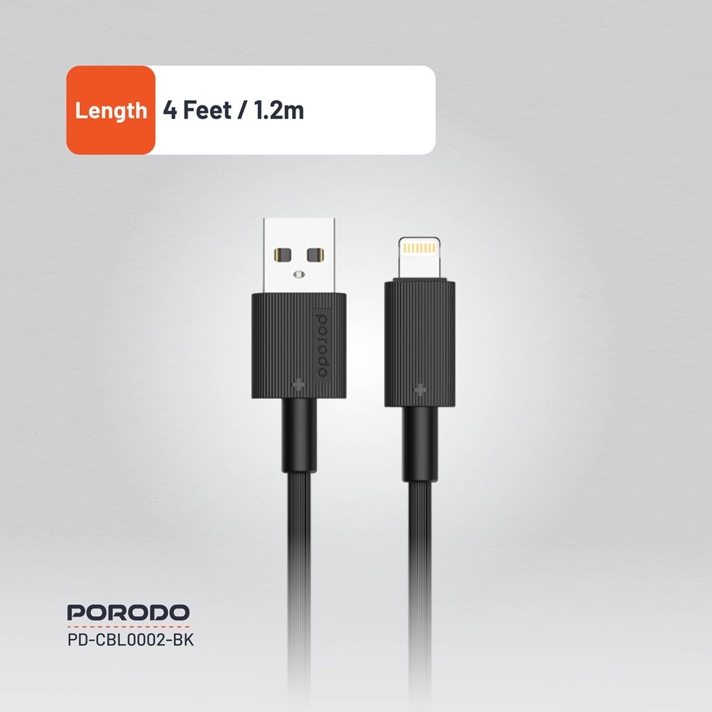 PORODO USB A TO LIGHTNING DURABLE CHARGING CABLE 1.2M WHITE PD-CBL0002-WH thumbnail 4