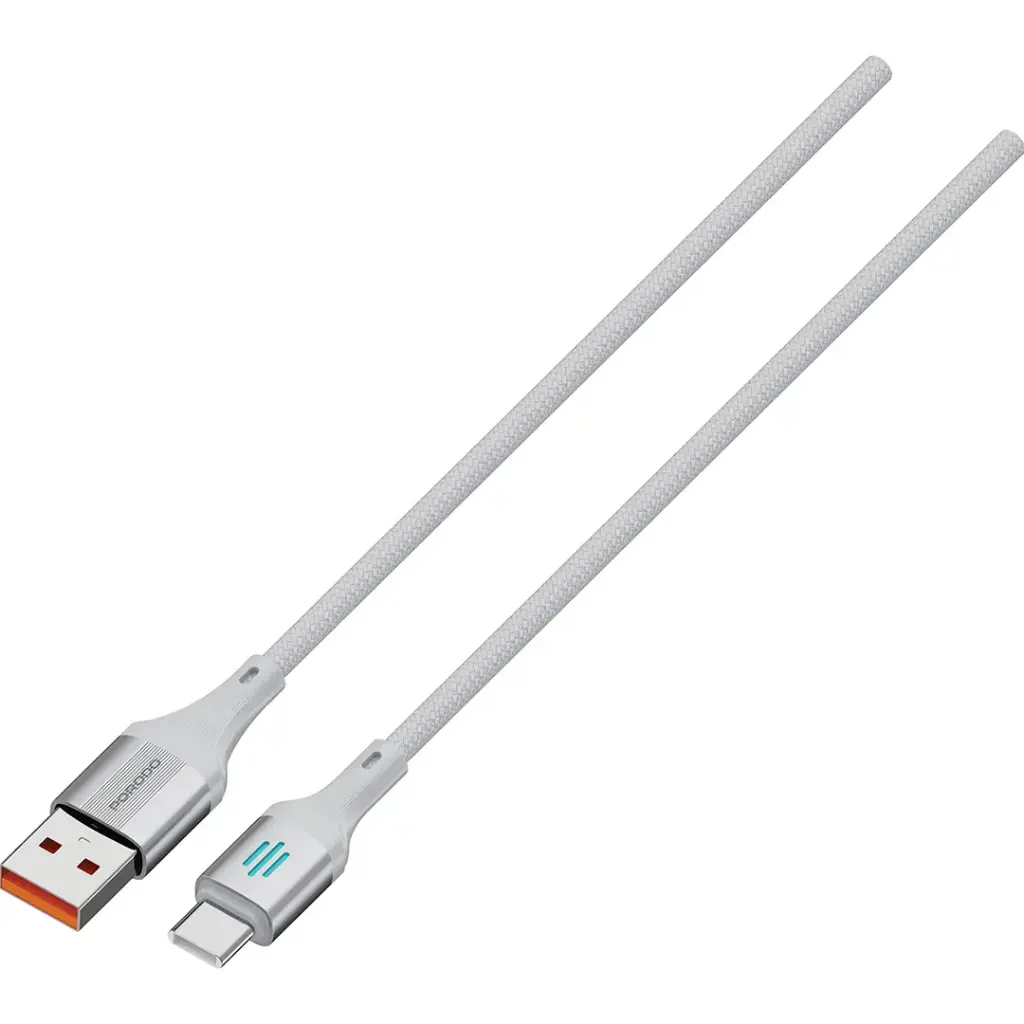 PORODO USB A TO USB C CHARGING DATA CABLE 1M SILVER PDDC96SL thumbnail 2