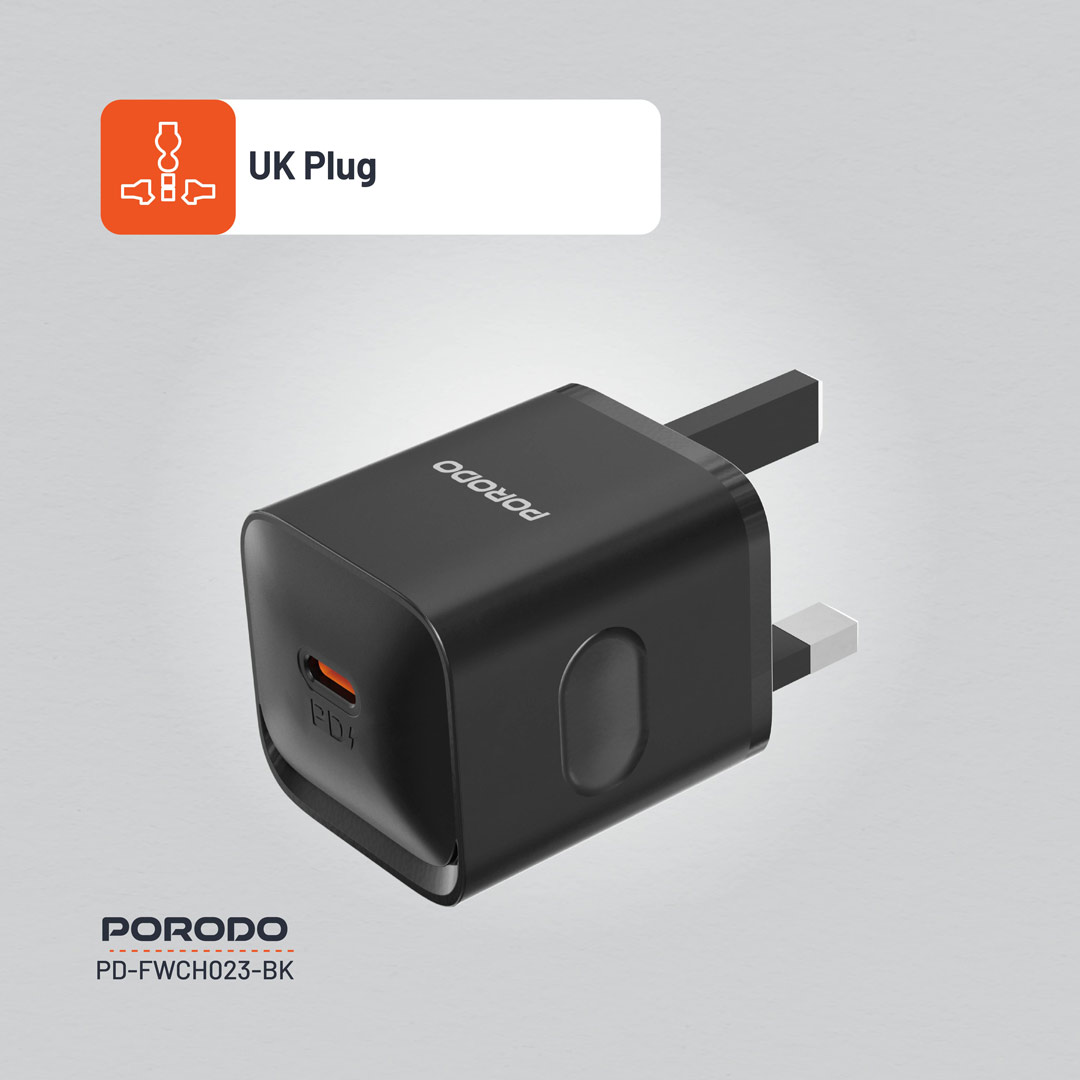 PORODO USB C POWER DELIVERY WALL CHARGER 20W BLACK PD-FWC023-BK thumbnail 8