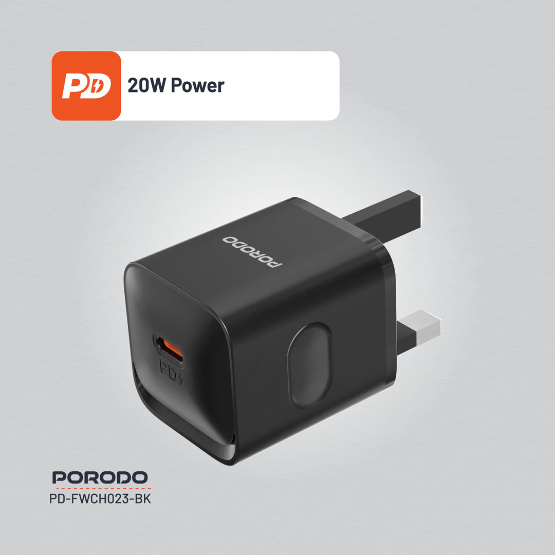 PORODO USB C TO USB C POWER DELIVERY WALL CHARGER 20W 1.2M BLACK PD-FWC023-C-BK thumbnail 9